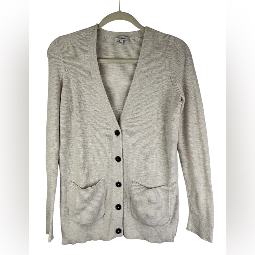 Madewell Women’s Lovell Beige Button-Up Cardigan Pockets Size S Preppy Layering